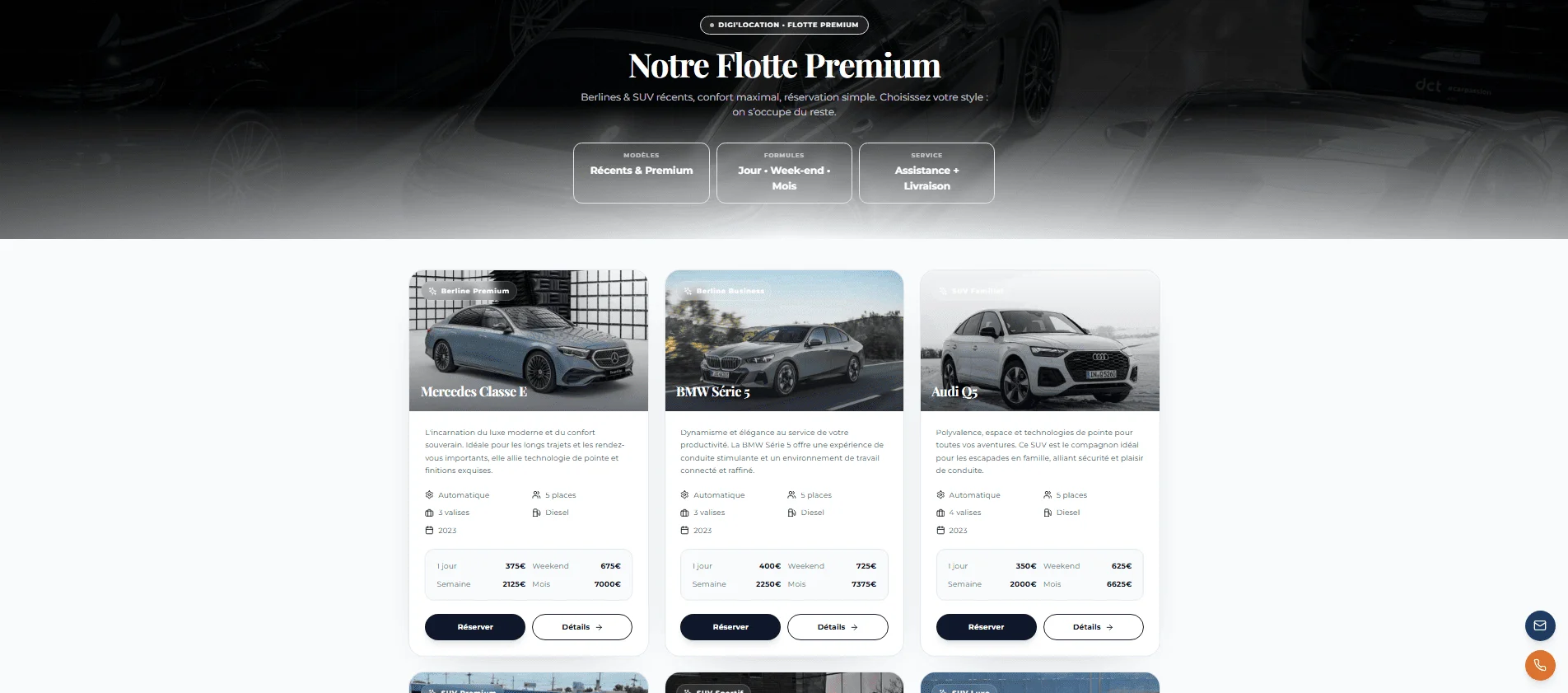 Site internet d'Agence de location - Automobile, aperçu 2 du site vitrine, création site web Mons | Digitalova