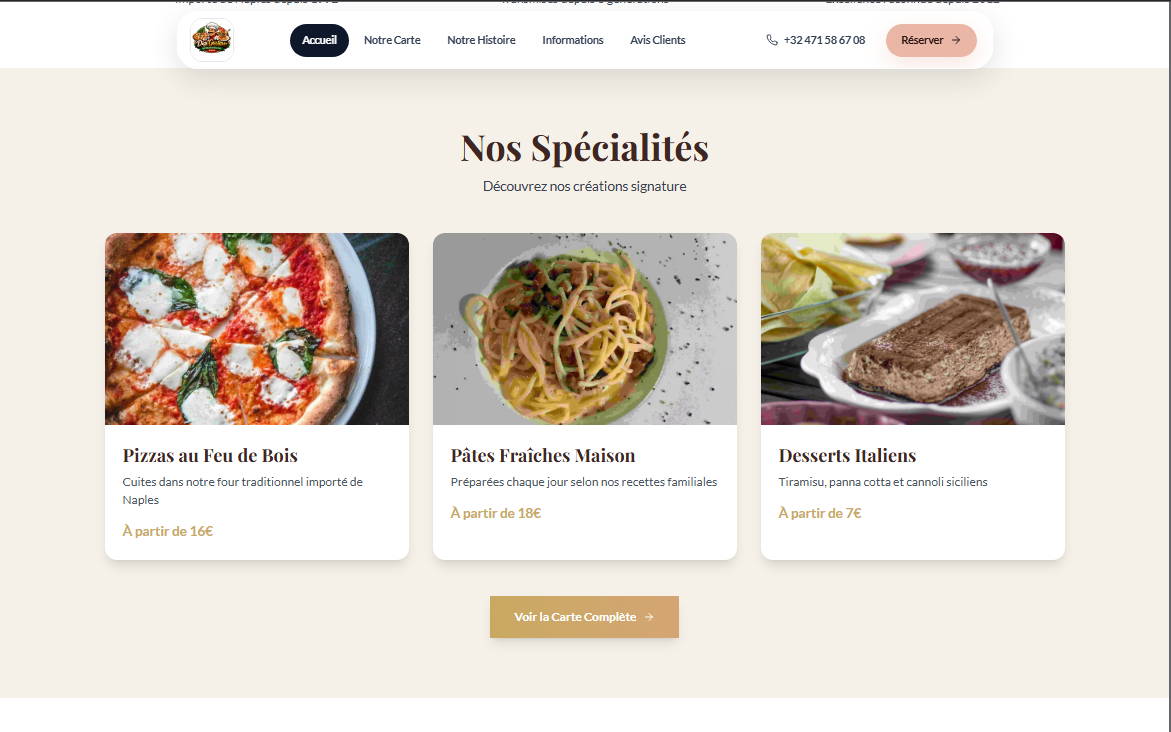 Site Vitrine pour un Restaurant Italien - Gastronomie, aperçu 2 du site vitrine, création site web Mons | Digitalova